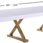 Excel 84" - 123.5" Lacquer Finish Top And Stainless Steel Base 2 Leaf Extendable Dining Table