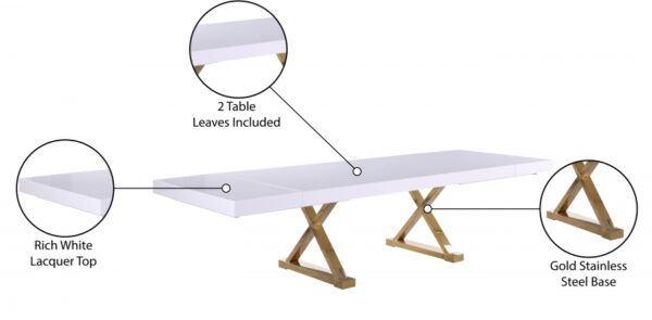 Excel 84" - 123.5" Lacquer Finish Top And Stainless Steel Base 2 Leaf Extendable Dining Table
