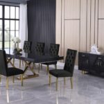 Excel 84" - 123.5" Lacquer Finish Top And Stainless Steel Base 2 Leaf Extendable Dining Table