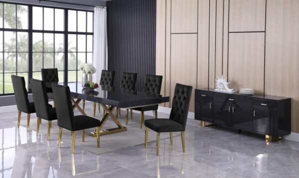 Excel 84" - 123.5" Lacquer Finish Top And Stainless Steel Base 2 Leaf Extendable Dining Table