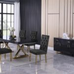 Excel 84" - 123.5" Lacquer Finish Top And Stainless Steel Base 2 Leaf Extendable Dining Table