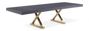 Excel 84" - 123.5" Lacquer Finish Top And Stainless Steel Base 2 Leaf Extendable Dining Table