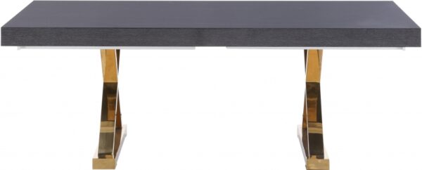 Excel 84" - 123.5" Lacquer Finish Top And Stainless Steel Base 2 Leaf Extendable Dining Table