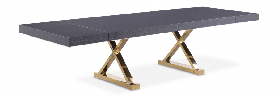 Excel 84" - 123.5" Lacquer Finish Top And Stainless Steel Base 2 Leaf Extendable Dining Table