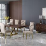 Excel 84" - 123.5" Lacquer Finish Top And Stainless Steel Base 2 Leaf Extendable Dining Table