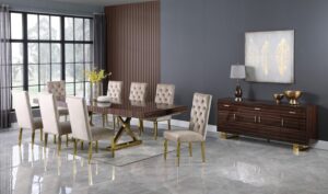 Excel 84" - 123.5" Lacquer Finish Top And Stainless Steel Base 2 Leaf Extendable Dining Table