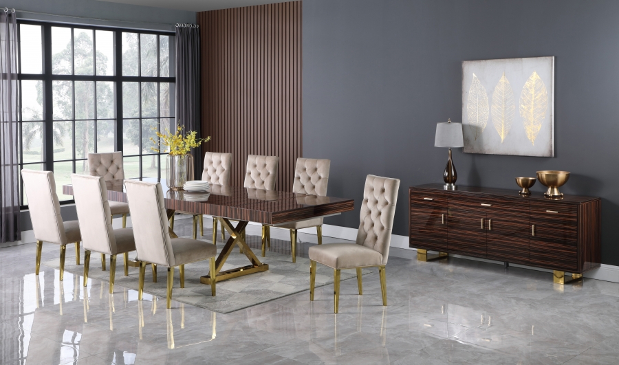 Excel 84" - 123.5" Lacquer Finish Top And Stainless Steel Base 2 Leaf Extendable Dining Table