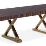 Excel 84" - 123.5" Lacquer Finish Top And Stainless Steel Base 2 Leaf Extendable Dining Table