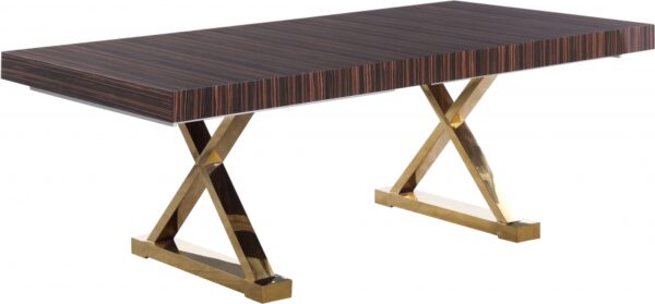 Excel 84" - 123.5" Lacquer Finish Top And Stainless Steel Base 2 Leaf Extendable Dining Table