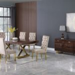 Excel 84" - 123.5" Lacquer Finish Top And Stainless Steel Base 2 Leaf Extendable Dining Table