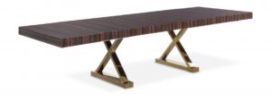 Excel 84" - 123.5" Lacquer Finish Top And Stainless Steel Base 2 Leaf Extendable Dining Table
