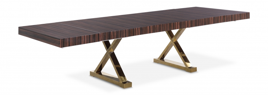Excel 84" - 123.5" Lacquer Finish Top And Stainless Steel Base 2 Leaf Extendable Dining Table