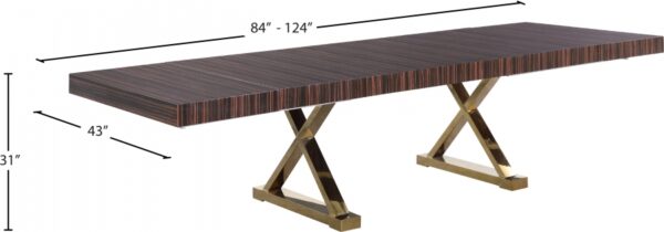 Excel 84" - 123.5" Lacquer Finish Top And Stainless Steel Base 2 Leaf Extendable Dining Table