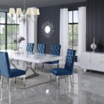 Excel 84" - 123.5" Lacquer Finish Top And Stainless Steel Base 2 Leaf Extendable Dining Table
