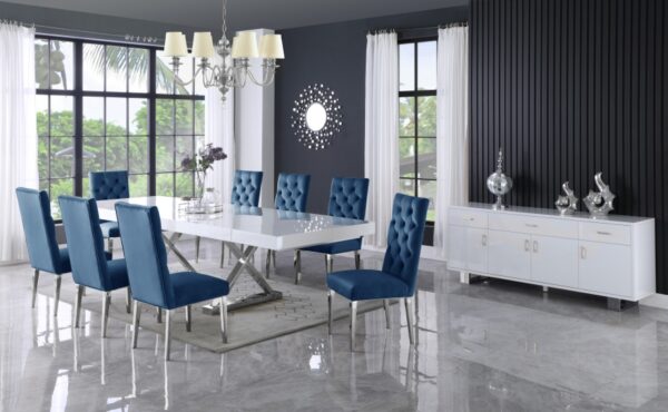 Excel 84" - 123.5" Lacquer Finish Top And Stainless Steel Base 2 Leaf Extendable Dining Table
