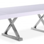 Excel 84" - 123.5" Lacquer Finish Top And Stainless Steel Base 2 Leaf Extendable Dining Table
