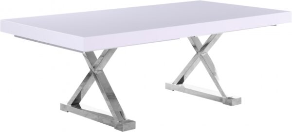 Excel 84" - 123.5" Lacquer Finish Top And Stainless Steel Base 2 Leaf Extendable Dining Table