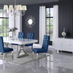 Excel 84" - 123.5" Lacquer Finish Top And Stainless Steel Base 2 Leaf Extendable Dining Table