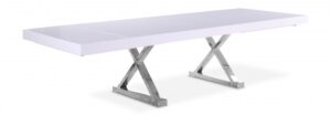 Excel 84" - 123.5" Lacquer Finish Top And Stainless Steel Base 2 Leaf Extendable Dining Table