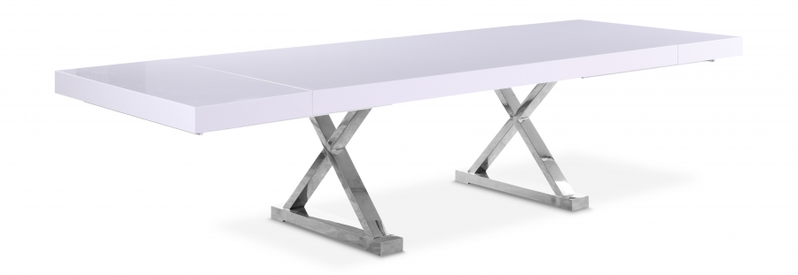 Excel 84" - 123.5" Lacquer Finish Top And Stainless Steel Base 2 Leaf Extendable Dining Table