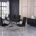 Excel 84" - 123.5" Lacquer Finish Top And Stainless Steel Base 2 Leaf Extendable Dining Table