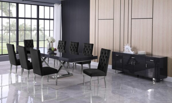 Excel 84" - 123.5" Lacquer Finish Top And Stainless Steel Base 2 Leaf Extendable Dining Table