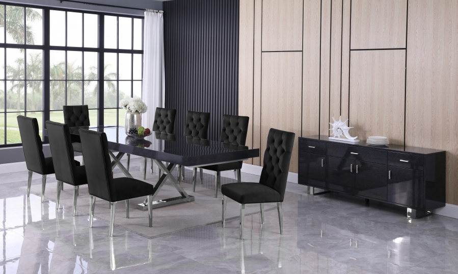 Excel 84" - 123.5" Lacquer Finish Top And Stainless Steel Base 2 Leaf Extendable Dining Table