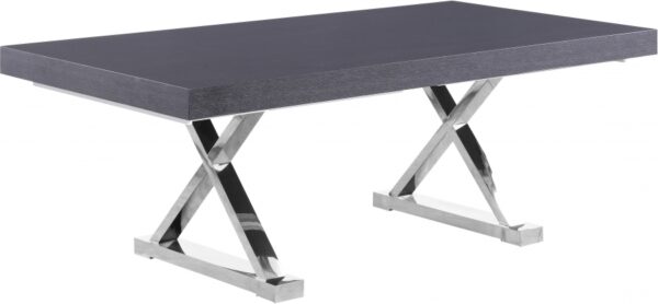 Excel 84" - 123.5" Lacquer Finish Top And Stainless Steel Base 2 Leaf Extendable Dining Table