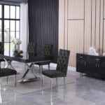 Excel 84" - 123.5" Lacquer Finish Top And Stainless Steel Base 2 Leaf Extendable Dining Table