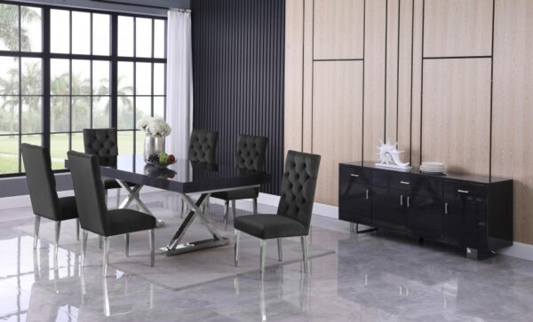 Excel 84" - 123.5" Lacquer Finish Top And Stainless Steel Base 2 Leaf Extendable Dining Table