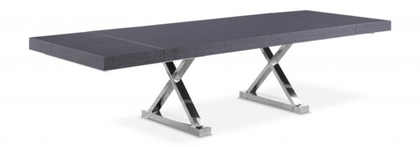 Excel 84" - 123.5" Lacquer Finish Top And Stainless Steel Base 2 Leaf Extendable Dining Table