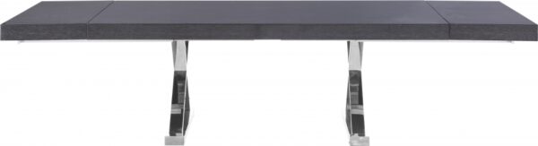 Excel 84" - 123.5" Lacquer Finish Top And Stainless Steel Base 2 Leaf Extendable Dining Table