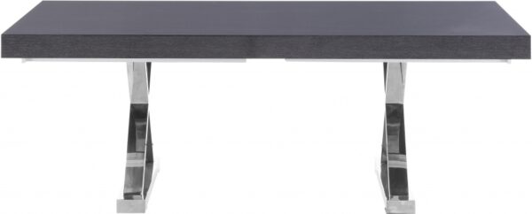 Excel 84" - 123.5" Lacquer Finish Top And Stainless Steel Base 2 Leaf Extendable Dining Table
