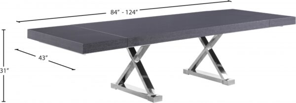 Excel 84" - 123.5" Lacquer Finish Top And Stainless Steel Base 2 Leaf Extendable Dining Table