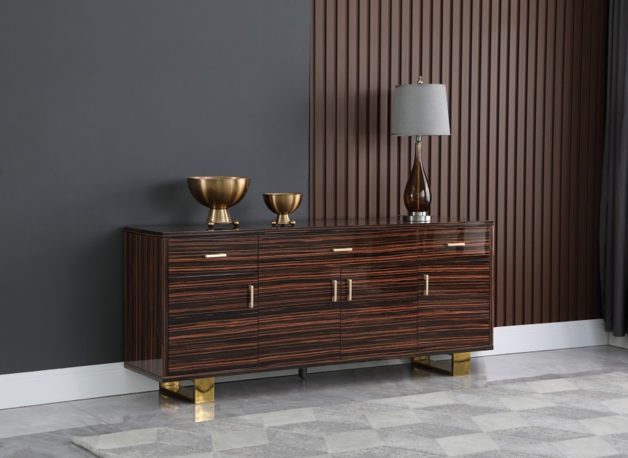 Excel Zebra Wood Veneer And Stainless Steel Sideboard / Buffet