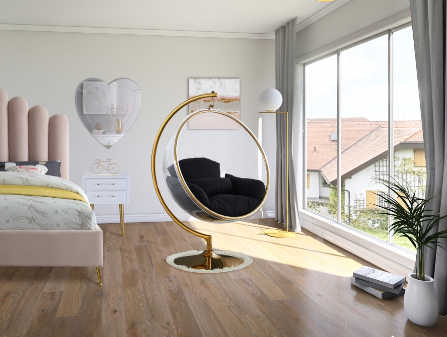Luna Acrylic And Fabric Upholstered Swing Bubble Accent Chair