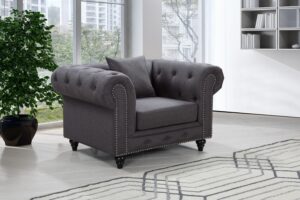 Chesterfield Linen Textured Fabric Upholstered Chair