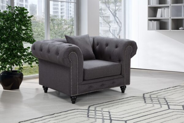 Chesterfield Linen Textured Fabric Upholstered Chair