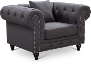 Chesterfield Linen Textured Fabric Upholstered Chair