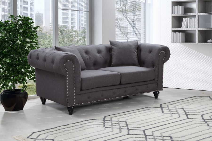Chesterfield 71" Linen Textured Fabric Upholstered Loveseat
