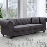 Chesterfield 90" Linen Textured Fabric Upholstered Sofa