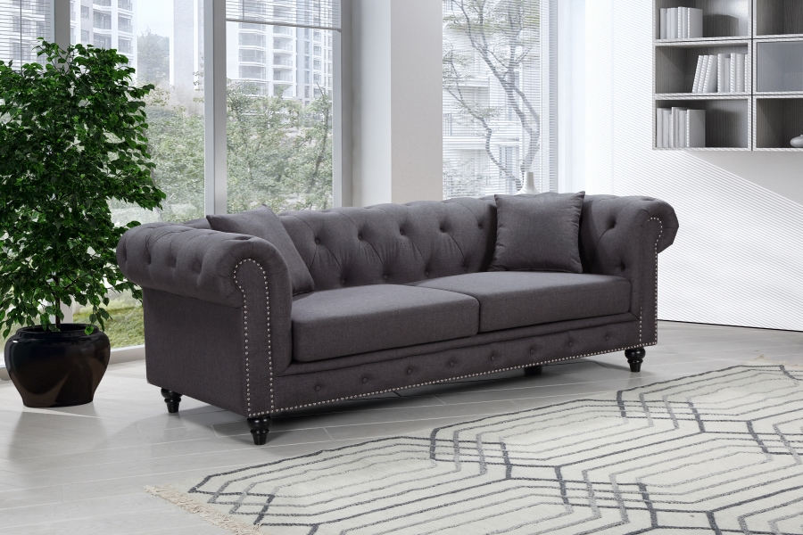 Chesterfield 90" Linen Textured Fabric Upholstered Sofa
