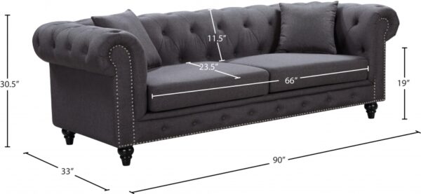 Chesterfield 90" Linen Textured Fabric Upholstered Sofa