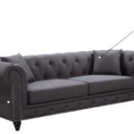 Chesterfield 90" Linen Textured Fabric Upholstered Sofa