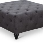 Chesterfield Linen Textured Fabric Upholstered Ottoman