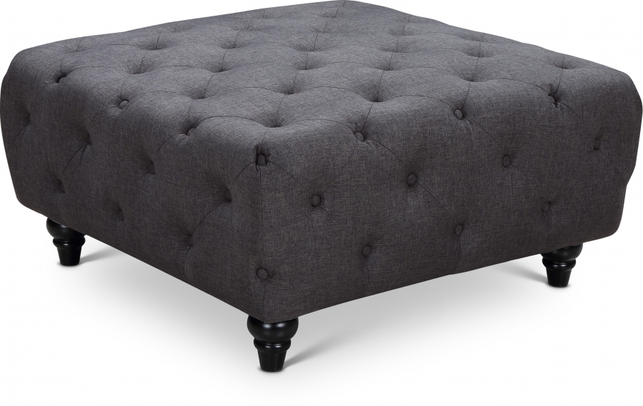 Chesterfield Linen Textured Fabric Upholstered Ottoman