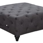 Chesterfield Linen Textured Fabric Upholstered Ottoman