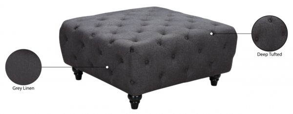 Chesterfield Linen Textured Fabric Upholstered Ottoman