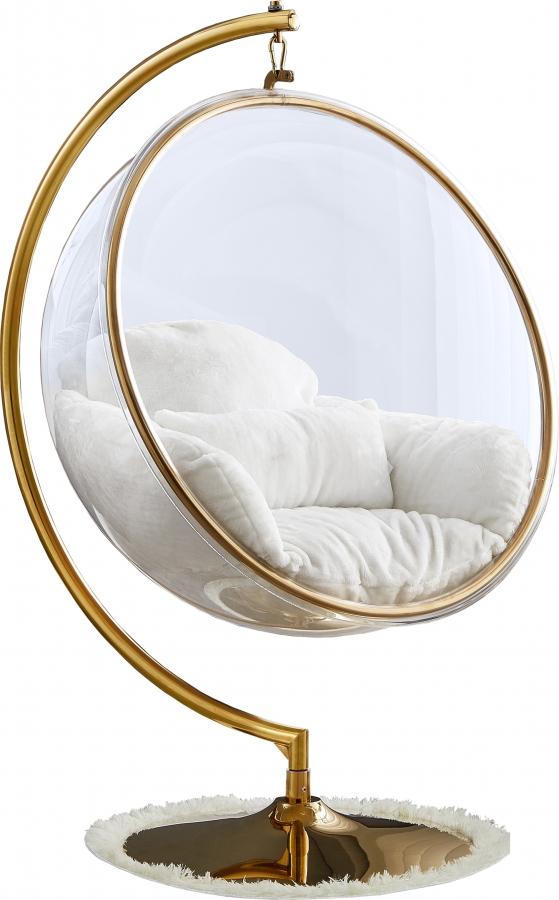 Luna Acrylic And Faux Fur Upholstered Swing Bubble Accent Chair