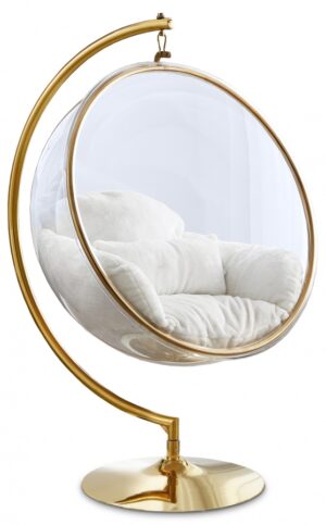 Luna Acrylic And Faux Fur Upholstered Swing Bubble Accent Chair